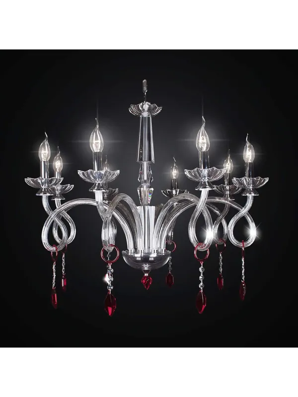 Nuova Collezione Lampadario in cristallo trasparente e rosso 8 luci BGA 2123-8 design swarovsky
