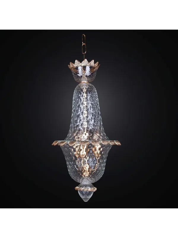 Lampadario classico in vetro murano trasparente e oro 3 luci BGA 2125 Spedizione Espresso