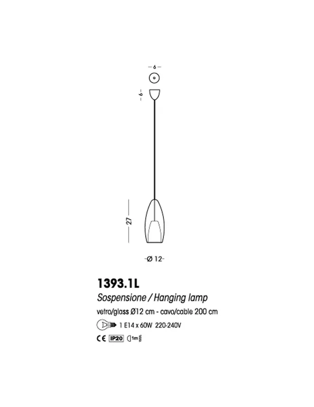 Compra Oggi Stesso Cangini & Tucci Flute 1393.1L sospensione moderna diametro 12cm