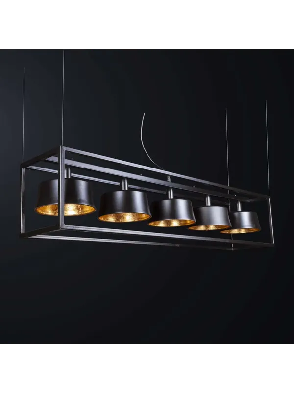 Lampadario classico rettangolare nero e foglia oro a 5 luci BGA 3419 Occasione Imperdibile