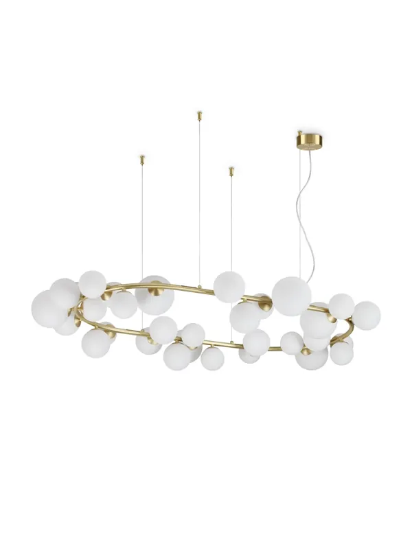 Lampadario moderno design minimal ovale oro con sfere 30 luci DL1787 Offerta Limitata