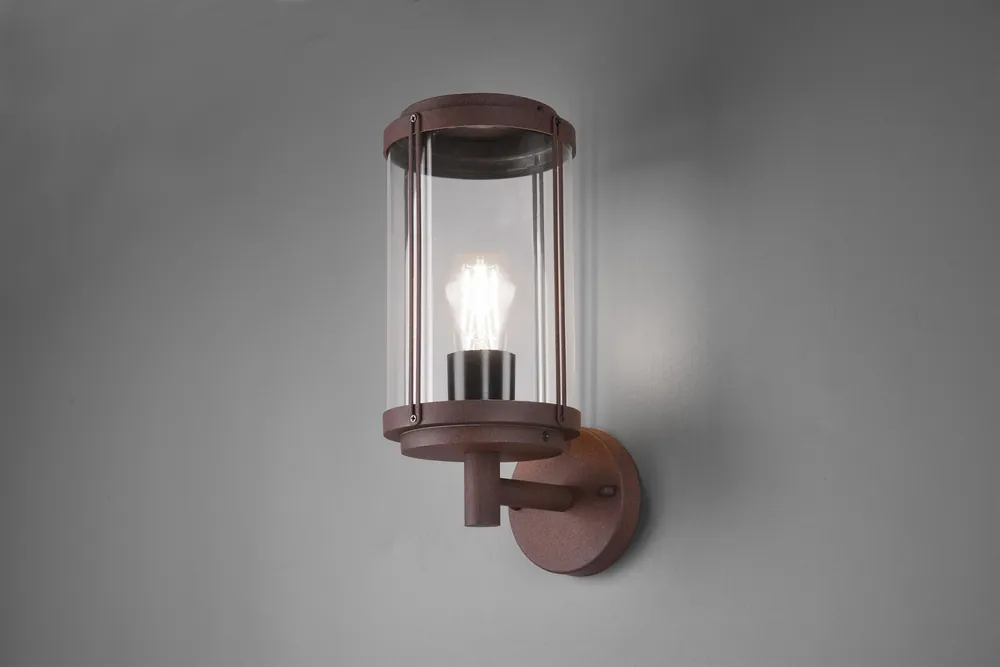 Prezzo Scontato TANARO APPLIQUE DA ESTERNO FUTouchdimmerONE DI ALLUMINIO EFFETTO RUGGINE CON DIFFUSORE VETRO TRASPARENTE IP44 H.31CM