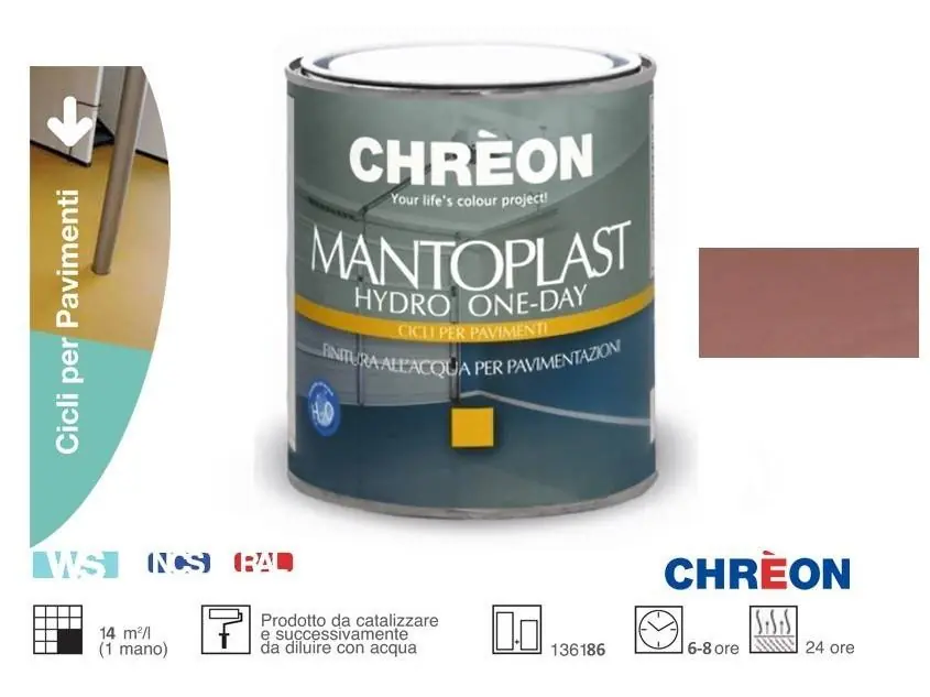 Smalto per pavimenti Mantoplast Hydro One Day Satinato 750ml Rosso Arenaria Super Prezzo