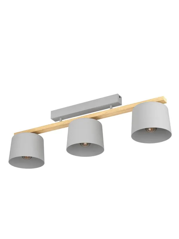 Plafoniera moderna grigio design legno naturale a 3 luci GL1671 Più Venduto
