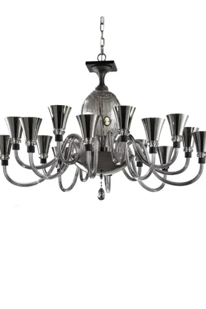 Promozione Esclusiva Lampadario moderno in cristallo fumè e pelle nera a 16 luci luxury m117