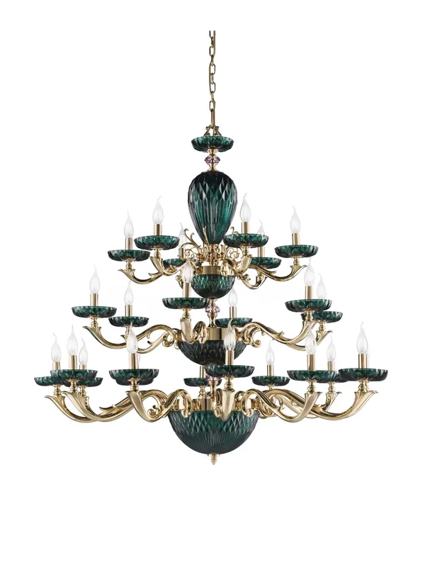 Lampadario classico in ottone e cristallo verde a 24 luci luxury m106 swarovsky Non Perdere