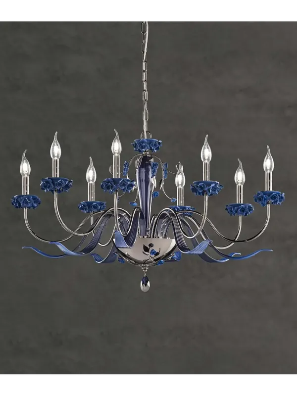 Lampadario classico in porcellana blu a 8 luci luxury m098 swarovsky Offerta Lampo