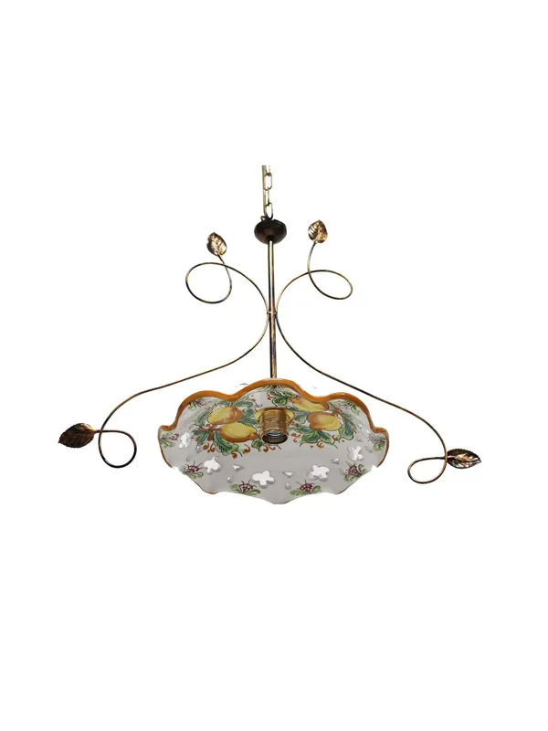 Spedito Oggi Lampadario classico in ferro battuto 1 luce Ricciolo ceramica