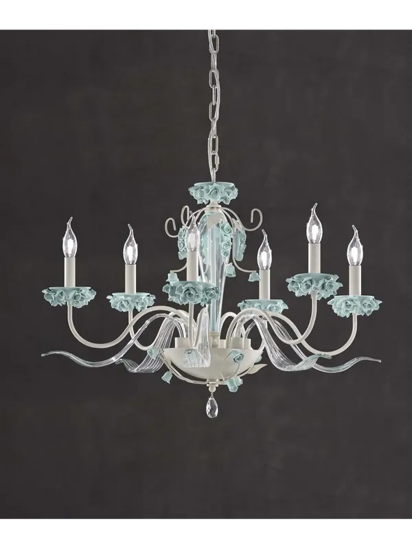 Lampadario classico in porcellana tiffany a 6 luci luxury m097 swarovsky Solo Oggi