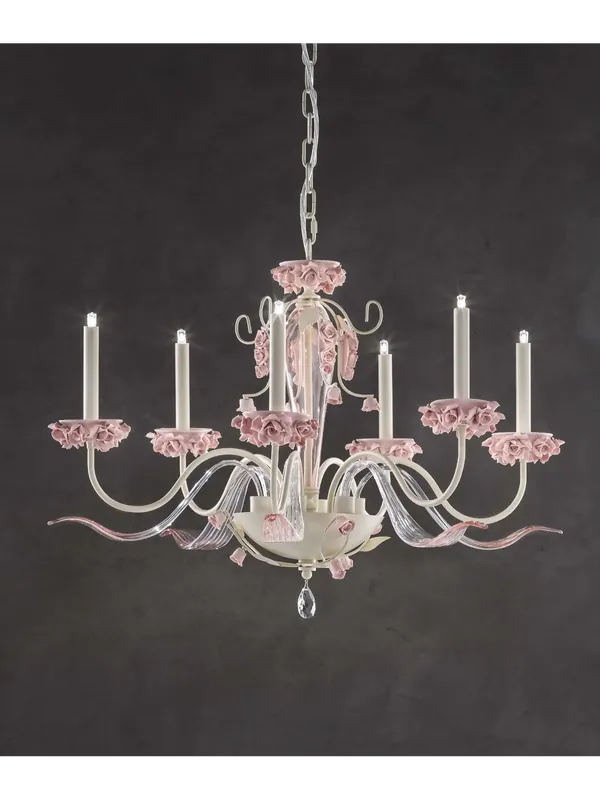 Ordina Subito Lampadario classico in porcellana rosa a 6 luci luxury m096 swarovsky