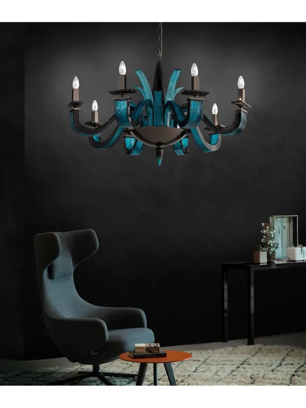 Prezzo Scontato Lampadario moderno murano e cristallo azzurro 8 luci luxury m122