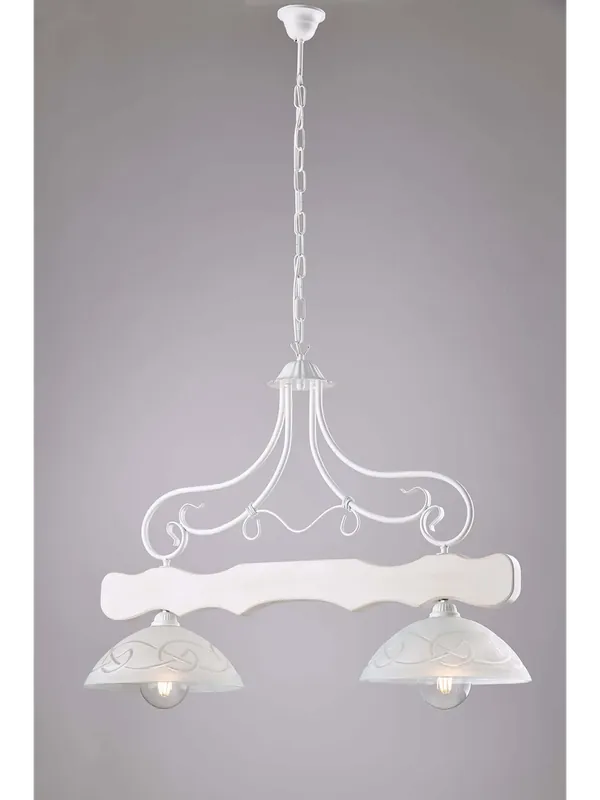 Solo Oggi Bilanciere a lampadario shabby chic in legno e vetro 2 luci LGT Spello 005
