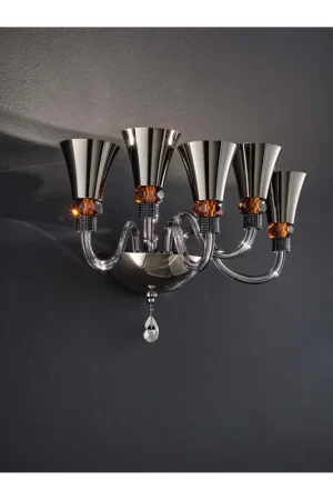 Applique classico cristallo fumè e ambra a 5 luci luxury m119 swarovsky Pagamento Sicuro