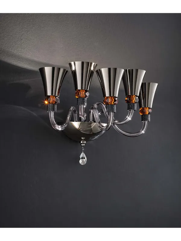 Applique classico cristallo fumè e ambra a 5 luci luxury m119 swarovsky Pagamento Sicuro