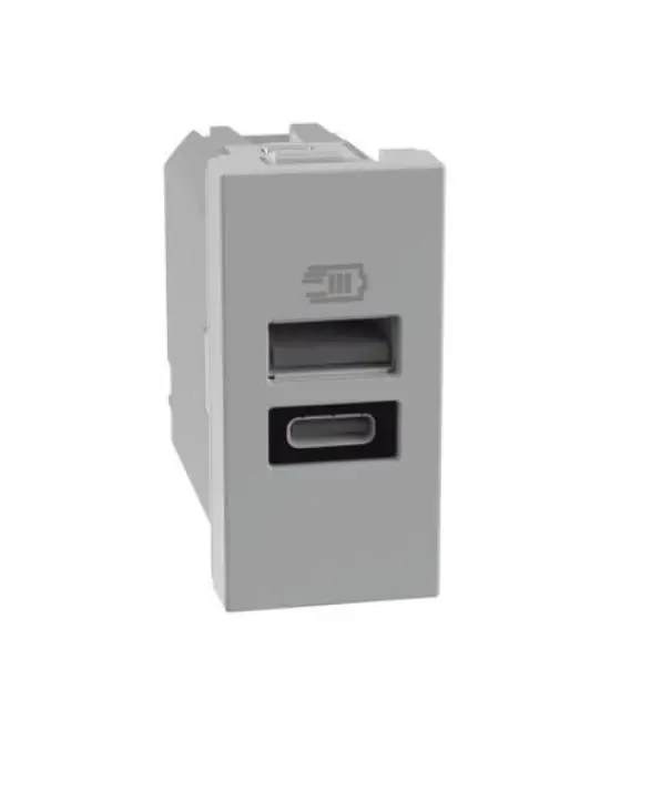 Caricatore Usb Bticino MatixGo porta tipo A e C 1 modulo grigio - JG4191AC Pagamento Sicuro