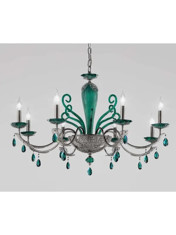 Lampadario classico in cristallo verde a 8 luci luxury m088 swarovsky Scelto Dai Clienti