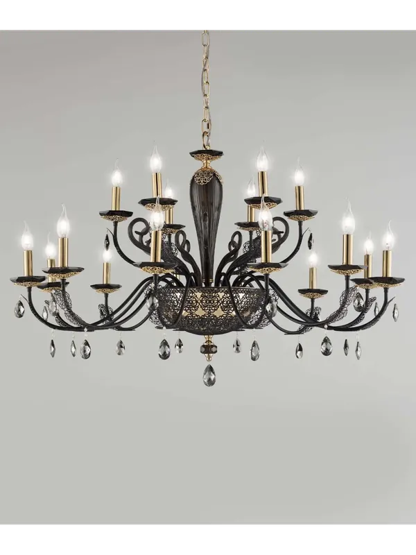 Professionale Lampadario classico in cristallo nero e oro a 18 luci luxury m087 swarovsky