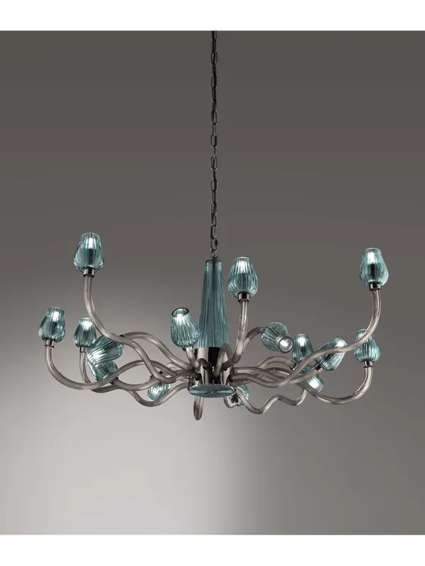Lampadario moderno fumè verde in cristallo a 16 luci luxury m082 swarovsky Scelto Dai Clienti