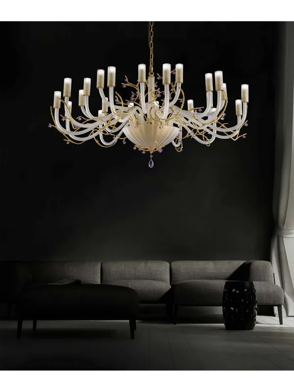 Spedizione Espresso Lampadario classico in cristallo e oro satinato a 24 luci luxury m068 swarovsky