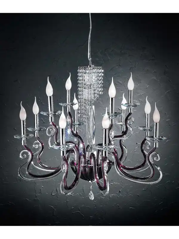 Lampadario moderno in cristallo ametista a 12 luci luxury m063 swarovsky Promo Stagionale