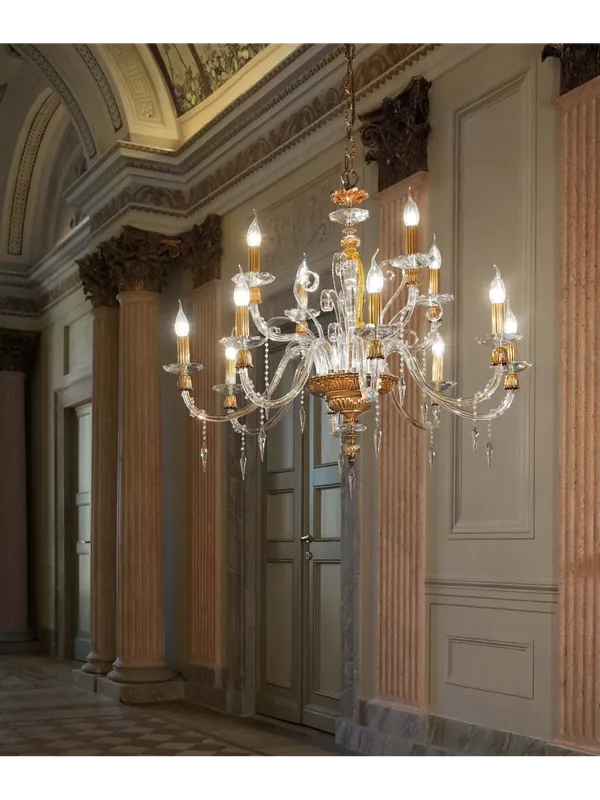 Economico Lampadario classico in cristallo e ottone lusso a 12 luci luxury m052 swarovsky