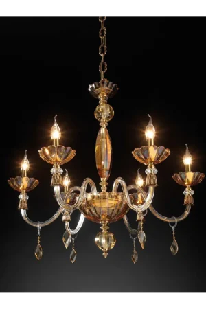 Compra Adesso Lampadario classico in cristallo ambra lusso a 6 luci luxury m048 swarovsky