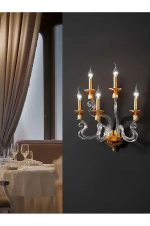 Applique classico lusso ottone e cristallo ambra a 5 luci luxury m038 swarovsky Bestseller
