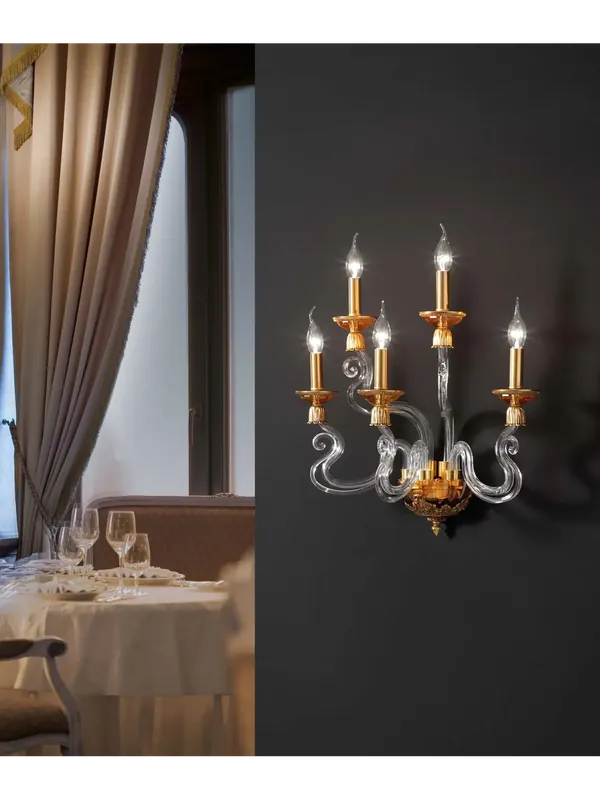 Applique classico lusso ottone e cristallo ambra a 5 luci luxury m038 swarovsky Bestseller