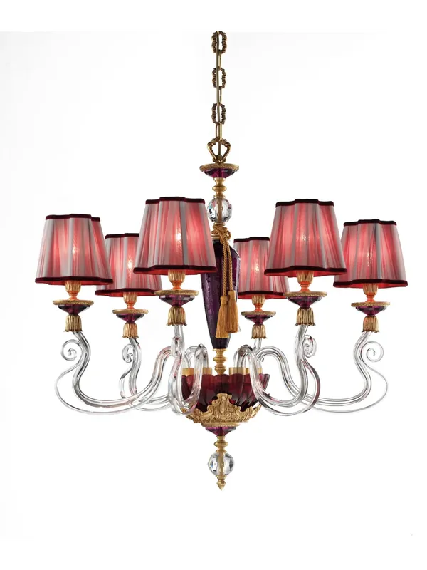 Offerta Speciale Lampadario classico lusso ottone e cristallo viola a 6 luci luxury m037