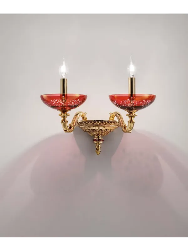 Must-Have Applique classico lusso ottone oro 24k e rosso a 2 luci luxury m031 swarovsky