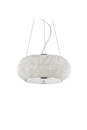 Vendita Finale Ideal Lux Pashà SP6 lampadario classico per salotto con perle in cristallo molato E14 40W