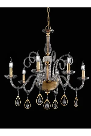 Subito Disponibile Lampadario classico lusso cristallo fumè a 6 luci luxury m012 oro swarovsky