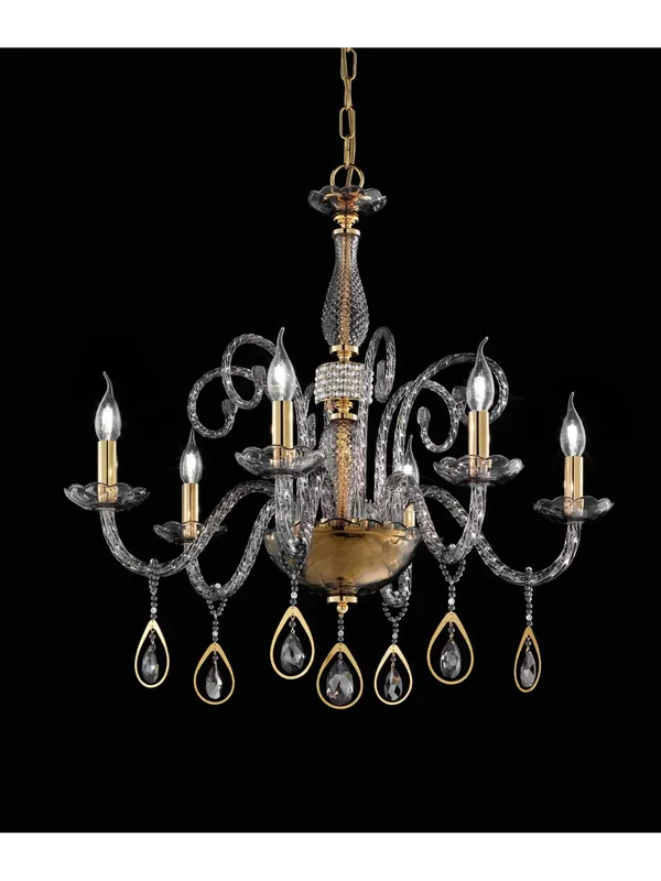 Subito Disponibile Lampadario classico lusso cristallo fumè a 6 luci luxury m012 oro swarovsky