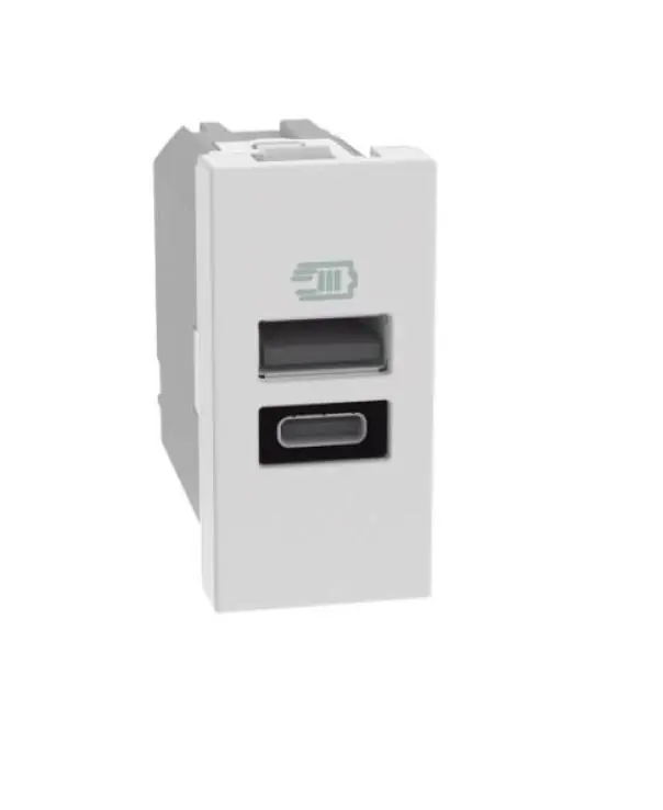 Caricatore Usb Bticino MatixGo porta tipo A e C 1 modulo bianco - JW4191AC Ultima Occasione