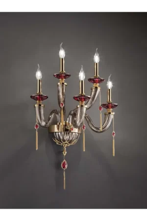 Applique classico lusso cristallo fumè a 5 luci luxury m002 oro swarovsky Spedizione Espresso