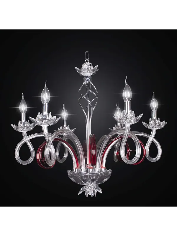 Lampadario in cristallo trasparente e rosso a 6 luci BGA 2210/6 design swarovsky A Buon Prezzo