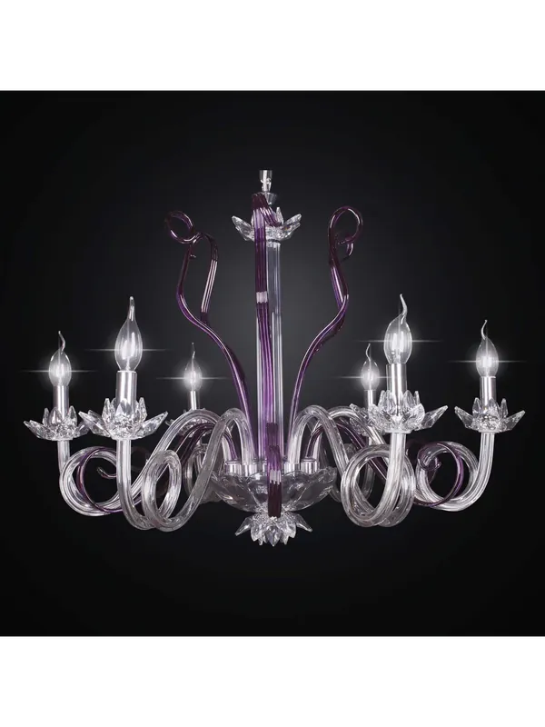 Lampadario moderno in cristallo trasparente e lilla a 6 luci BGA 2211/6 Consegna Rapida