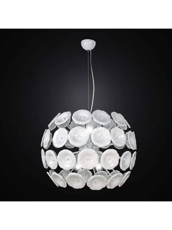 Compra Oggi Stesso Lampadario moderno con 54 fiori in vetrofusione bianchi a 10 luci BGA 2275/s54f