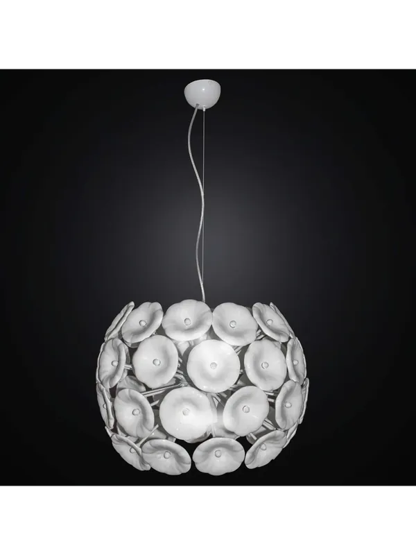Lampadario moderno con 48 fiori in vetrofusione bianchi a 8 luci BGA 2275/s48f Popolare