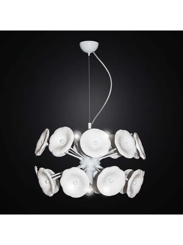 Prezzo Conveniente Lampadario moderno con 20 fiori in vetrofusione bianchi a 6 luci BGA 2275/s20f
