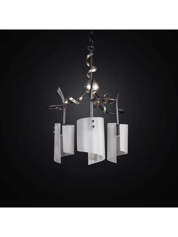 Lampadario contemporaneo in ferro battuto e foglia argento 3 luci BGA 2636/3 Ultimissimo Modello