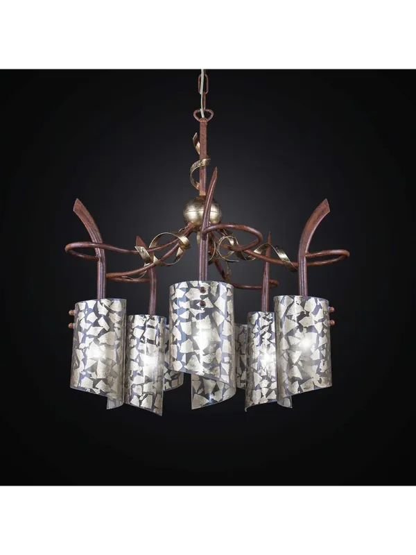 Lampadario classico in ferro battuto ruggine e foglia oro a 5 luci BGA 2636/5 Di Tendenza