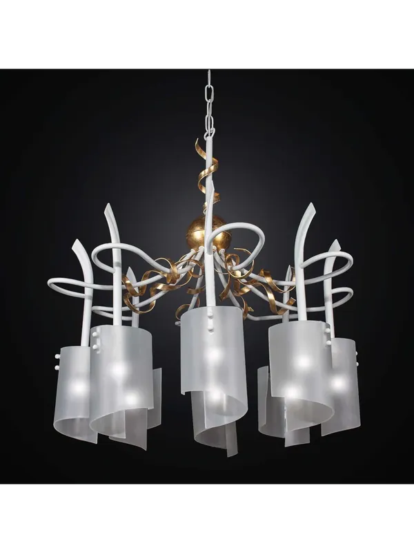 Lampadario classico in ferro battuto bianco e foglia oro a 8 luci BGA 2636/8 Nuova Collezione