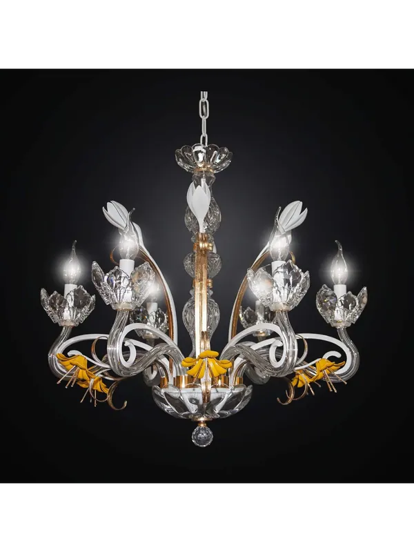 Lampadario classico in cristallo e metallo bianco e foglia oro 6 luci BGA 2314/6 Prezzo Scontato
