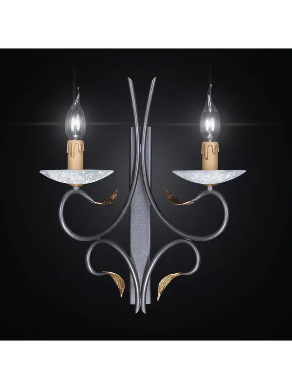 Applique classico in ferro battuto forgiato a 2 luci BGA 2333/a2 Soddisfatti O Rimborsati