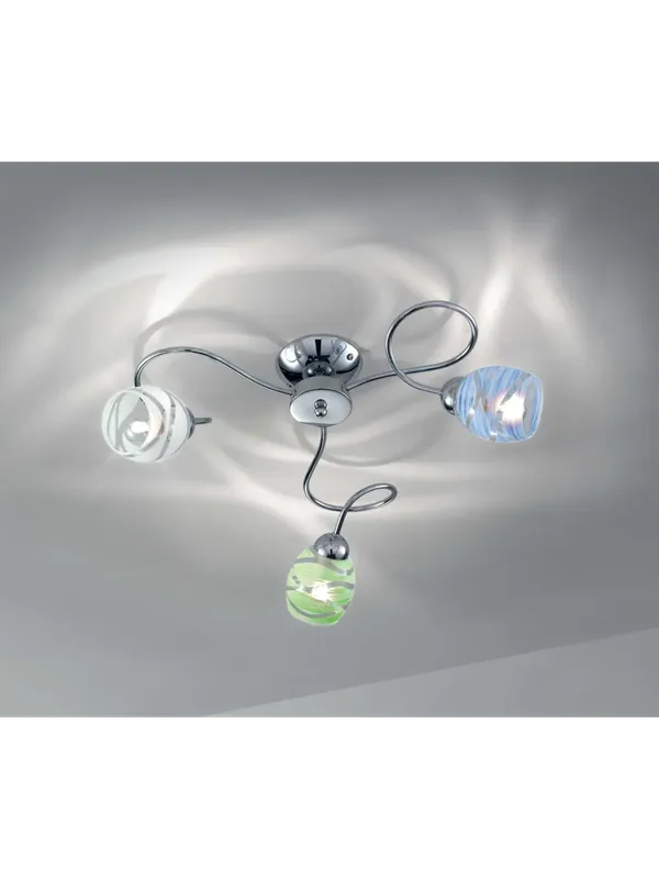 Plafoniera moderna cromata con vetri colorati a 3 luci DP283 Direttamente Dal Produttore