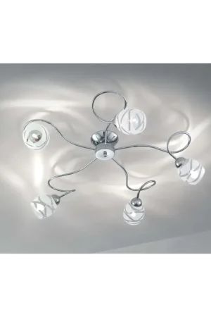 Soddisfatti O Rimborsati Plafoniera moderna cromata con vetri bianchi a 5 luci DP282