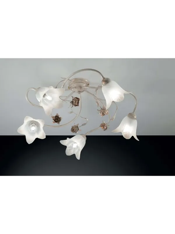 Plafoniera classica in ferro battuto avorio con rose a 5 luci DP274 Promozione