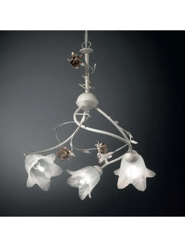 Lampadario classico in ferro battuto avorio vetro bianco a 3 luci DP273 Offerta Speciale