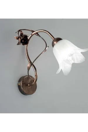 Ultime Pezzi Applique classico in ferro battuto ruggine vetro bianco a 1 luce DP269